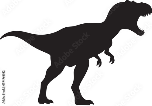 A striking black silhouette of a fearsome tyrannosaurus rex dinosaur