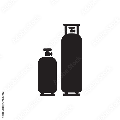 Two Black Silhouettes of Gas Cylinders on White Background vector illutrastion transparent background