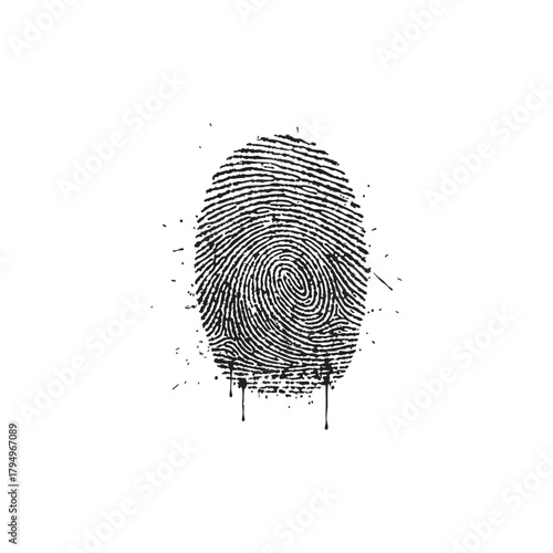 Vector illutrastion transparent background Black Fingerprint with Ink Splatter and Dripping Effect thumbprint