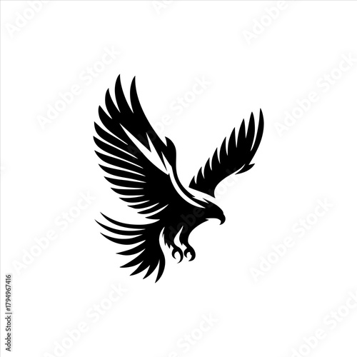 Mighty Eagle Falcon Bird Hunting Attacking Flying Black Vector Logo Template