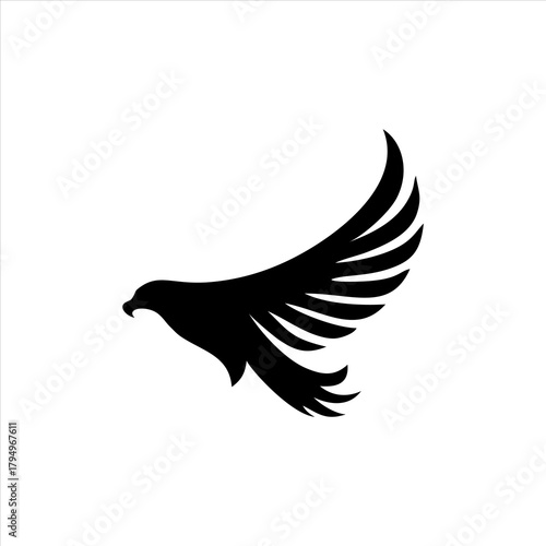 Simple Black Flying Bird Logo Design Showing Streamlined Wing Motion