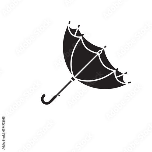 Black silhouette of a partially opened umbrella on a white vector illutrastion transparent background