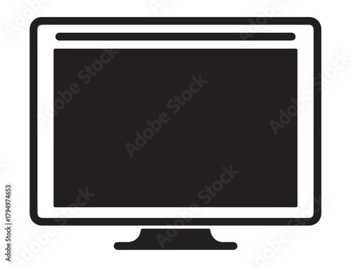 Illustration of a modern television screen, showcasing a sleek design with a thin bezel and a minimalist stand, perfect for digital media and entertainment concepts