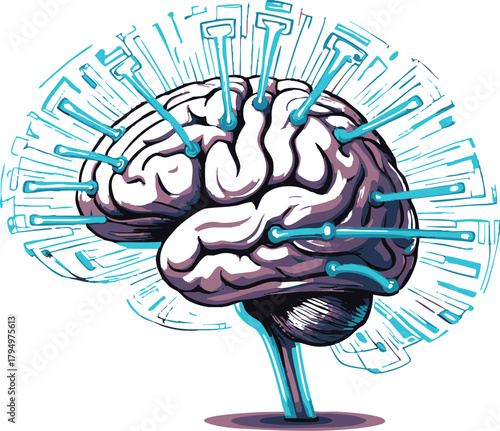 Human brain tree illustration with leaves and flowers symbolizing intelligence and ideas