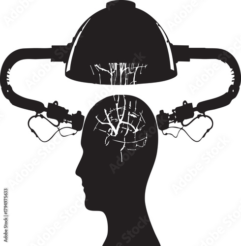 Human head with brain and gears vector illustration silhouette concept design
