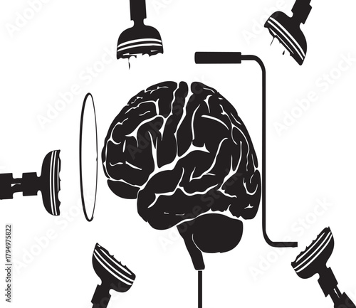 Human brain vector icon with cooking utensils concept design