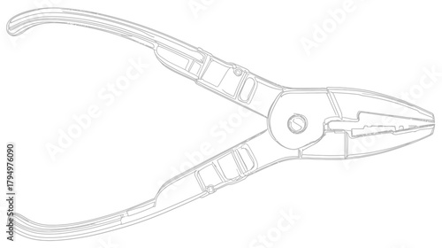 Outline illustration of versatile pliers, a common hand tool for gripping, bending, and cutting wires. Engineering drawing.