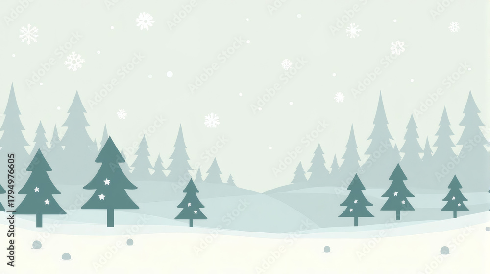 Obraz premium Winter Forest Scene A serene landscape with snow-covered trees and falling snowflakes creating a peaceful, cold winter