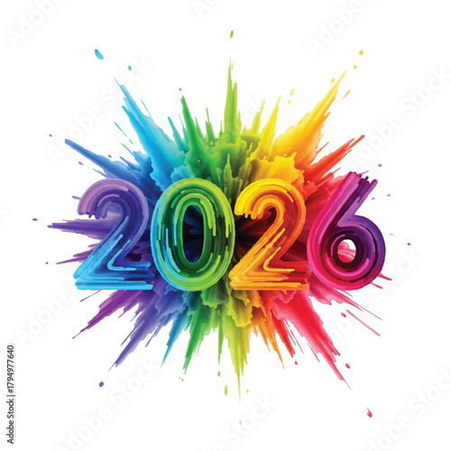 Vibrant 2026 explosion of colors, celebrating a dynamic and creative new year