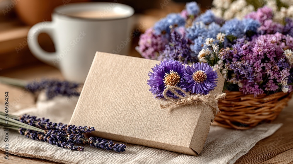 Fototapeta premium A Cozy Still Life Scene with Lavender and Flowers.