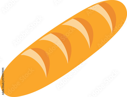 Golden Brown French Baguette Bread Illustration with Diagonal Slashes