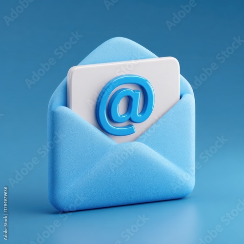 Blue 3D envelope with at symbol