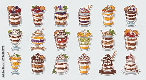 Assortment of Delicious Desserts in Jars and Glasses, Sweet Treats for Any Occasion