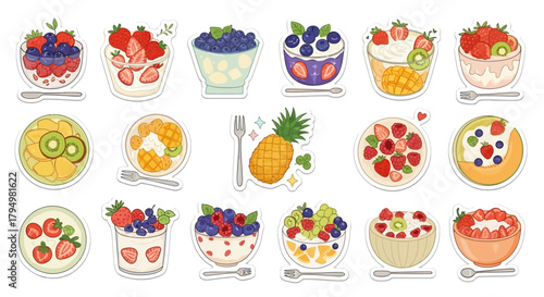 Delicious Assortment of Colorful Fruit Bowls and Desserts A Visual Feast for Health Enthusiasts
