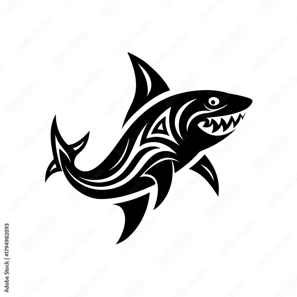 Fototapeta premium Tribal shark black design on transparent background silhouette