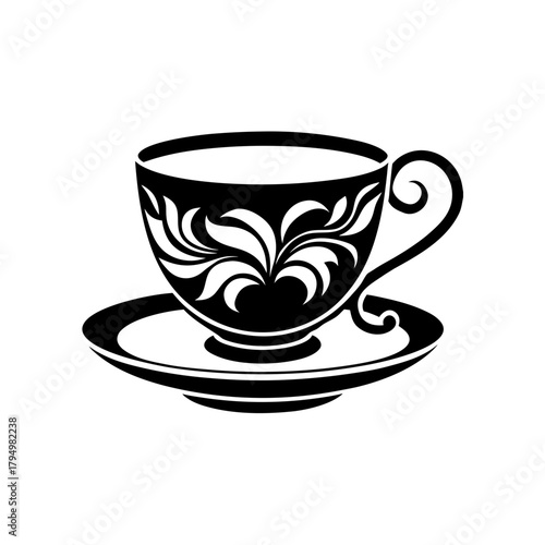 Elegant teacup and saucer on transparent background silhouette