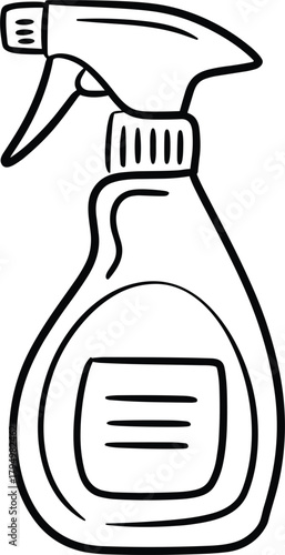 Line Art Drawing of a Trigger Spray Bottle cleaning liquid