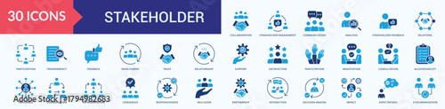 Stakeholder Icon Set Flat Blue Style