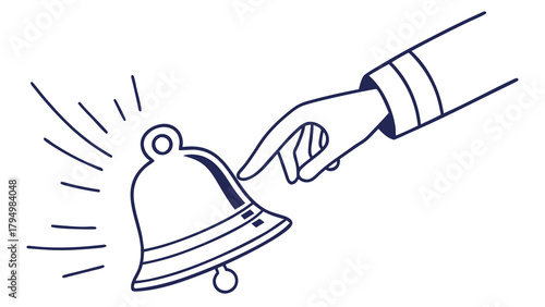 Stylish line art illustration of hand ringing a bell to announce service or important news notification alert