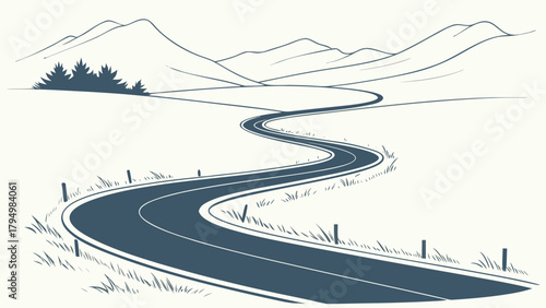 Scenic winding road journey through mountains, inviting adventure and travel exploration for outdoor enthusiasts