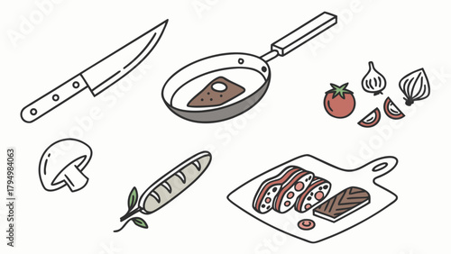 Inspiring food prep icons for culinary projects showcasing tomato, mushroom, garlic, and sausage ingredients
