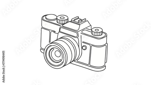Sleek single line drawing of a vintage camera for photography blogs and creative design projects, minimal style