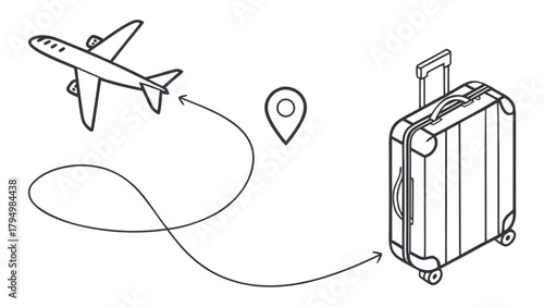 Plan your next trip with this clean travel icon representing flights, destinations, and luggage for vacation
