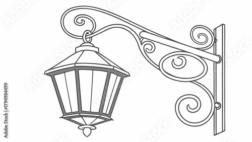 Ornate vintage style street lamp with curling wrought iron bracket evokes classic charm and timeless elegance