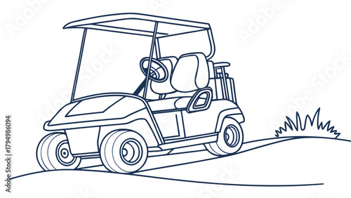 Stylish line drawing of a golf cart ready for the green with clear design and transparent background usage
