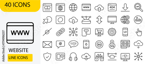 Set of forty website line icons thin line vector symbols perfect for app and web design isolated on a white background