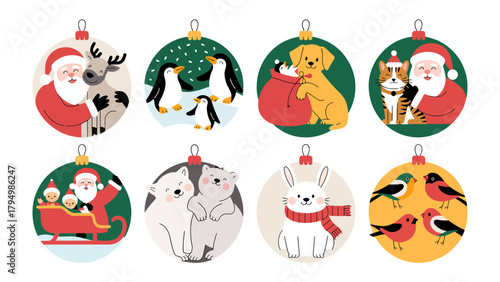Holiday Cheer Ornaments: A charming array of festive ornaments showcasing beloved animals in a winter wonderland, evoking a sense of warmth and holiday joy. 