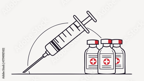 Essential vaccine shot with medication bottles ready for use offering health and safety promoting immunity boost