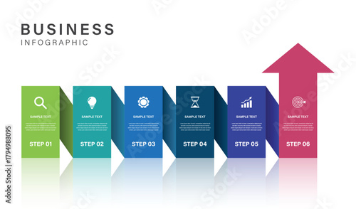 6 Step Business Process Infographic with Arrow Progression
