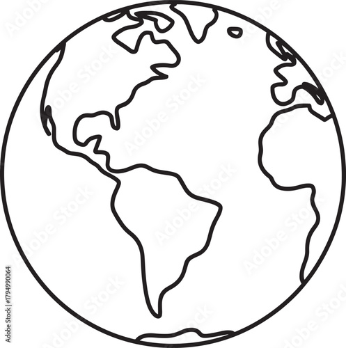Line Art Illustration of the Earth Globe Featuring the Americas