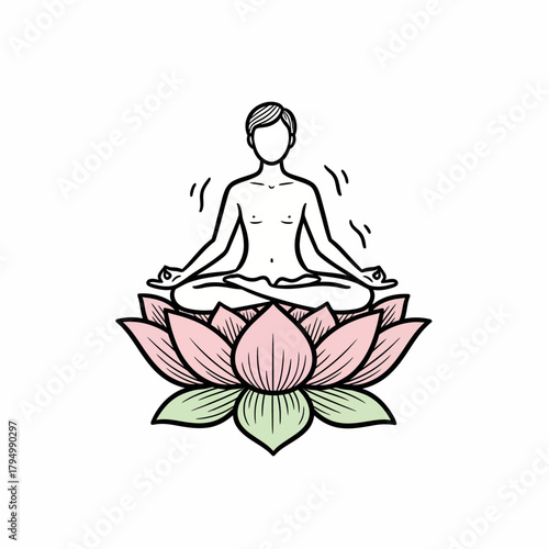 Serene individual finding inner peace meditating atop a vibrant lotus flower, embodying tranquility and mindfulness for wellness brands.
