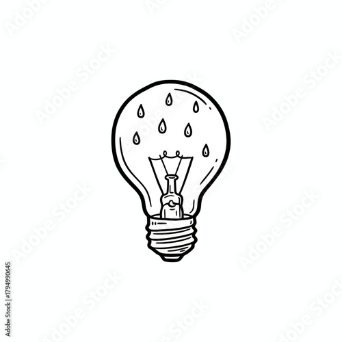 Conceptual light bulb with dripping water symbolizing inspiration, ideas, and creative thought processes flowing freely.