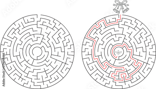 Contemporary Christmas Line Art with Maze Shape