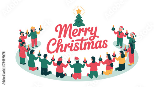 Christmas Carolers: A joyful gathering of carolers unite in a festive circle, illuminating the scene with the warm glow of candlelight, a radiant Christmas spirit.