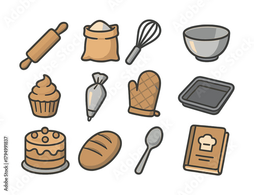 Collection of baking essentials: tools and ingredients for home bakers