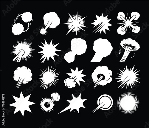 Dynamic Effects Collection: A diverse compilation of dynamic effects, perfect for adding energy and impact to various creative projects. With bold shapes and vibrant styles.