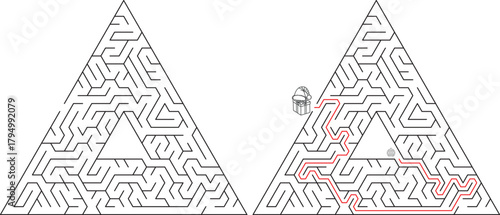 Minimalist Winter Town and Puzzle Maze Graphic