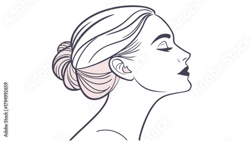 Serene minimalist portrait of a woman in profile with a sophisticated updo hairstyle for beauty and fashion projects