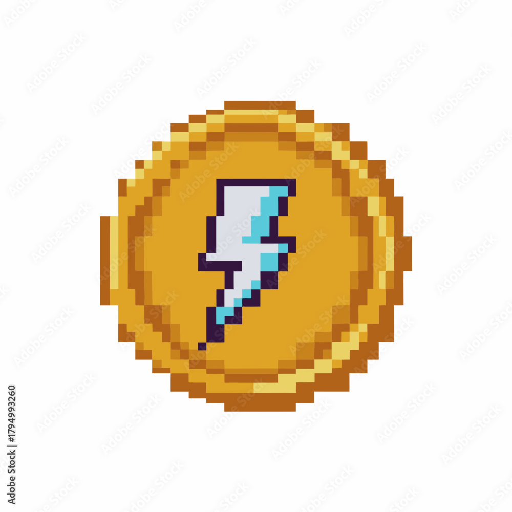 Fototapeta premium Golden coin icon featuring a vibrant lightning bolt, perfect for gaming, energy, or power concepts