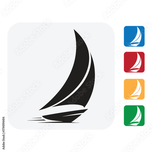 Sleek sailboat icon set in vivid colors for yachting club or coastal design branding, perfect for nautical themes and maritime adventures