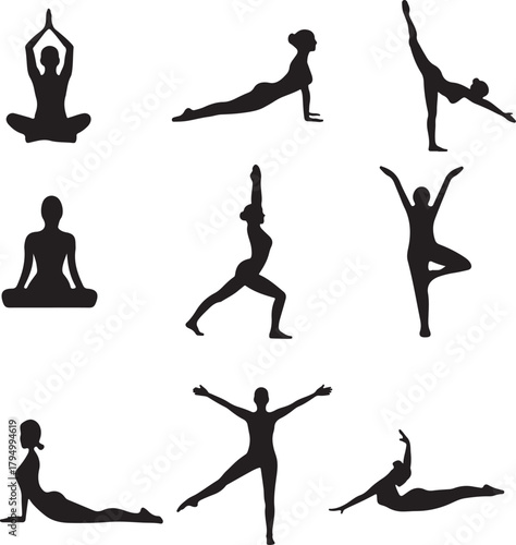 Yoga Poses and Fitness Exercise Silhouette Collection