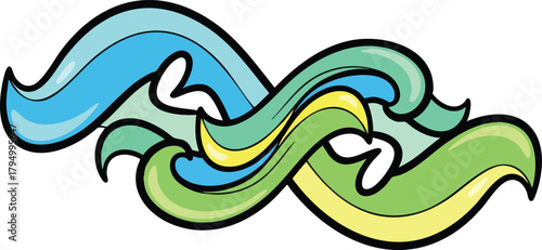 Stylized Abstract Swirls of Blue Green and Yellow Representing Flowing Water or Energy