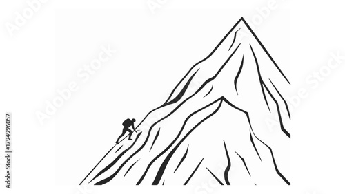 vector illustration of a person hiking on the mountain with a bag
