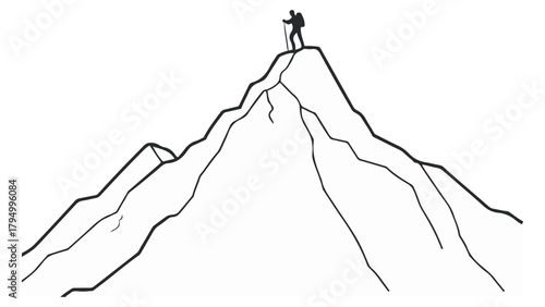 person on the top of  the mountain hiking with the stick simple vector illustration in vector
