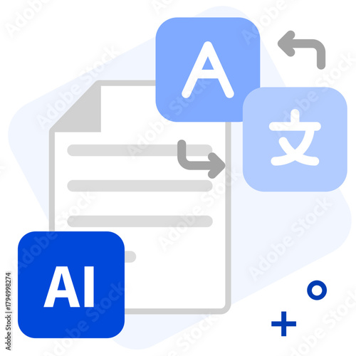 AI-powered document translation language service icon vector flat illustration