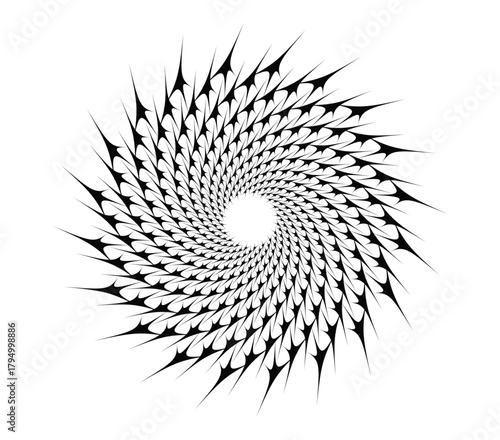 Vortex of Pattern: A captivating symmetrical pattern emanates from a central point, a spiral of repeating elements converging and diverging in an optical dance. This creates a mesmerizing visual.